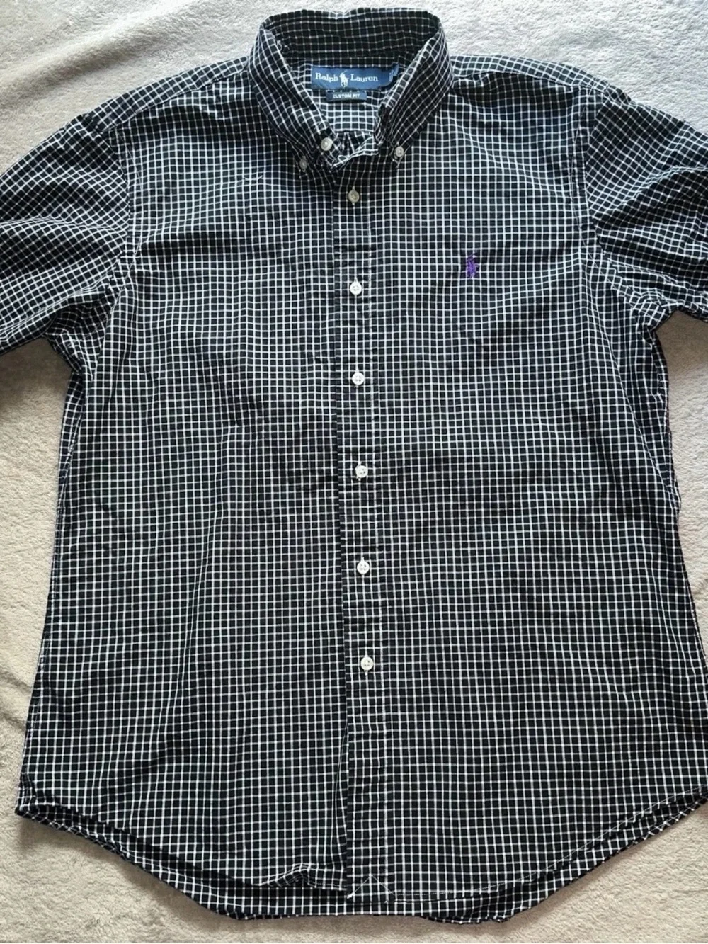 Polo Ralph Lauren Men L Custom Fit Short Sleeve Gingham Plaid Button Down Shirt